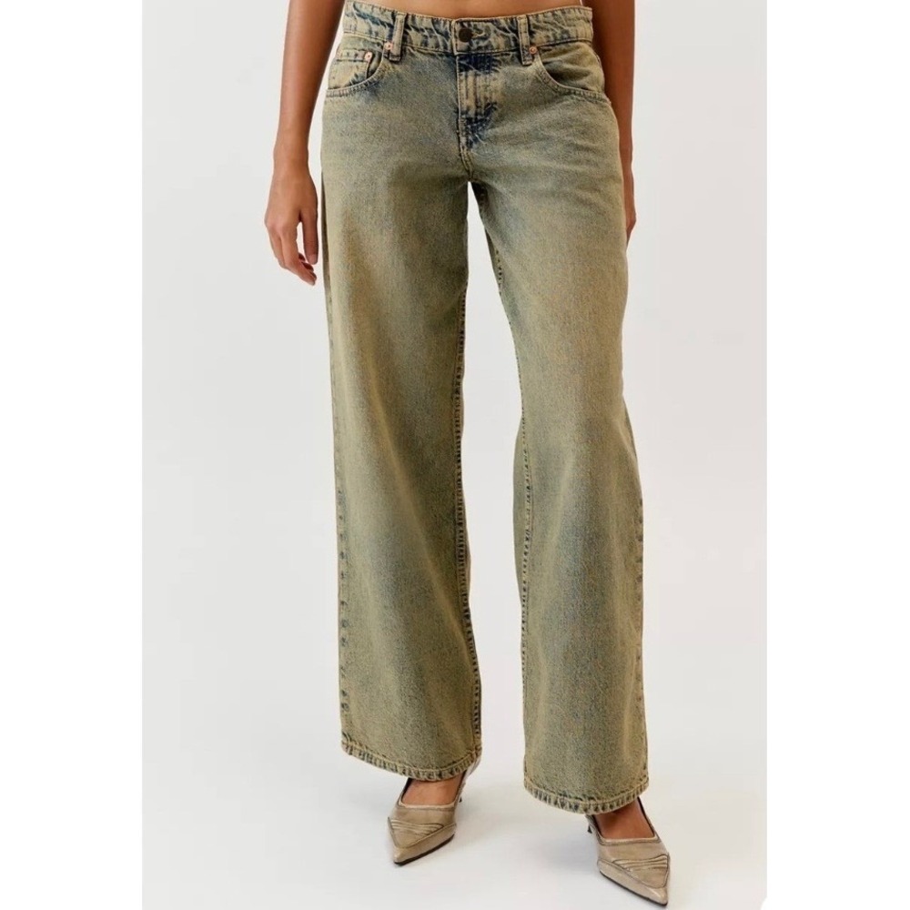 NWT Motel Rocks Womens Low Raise Parallel Jeans Sandy Blue Acid Size W28 L32